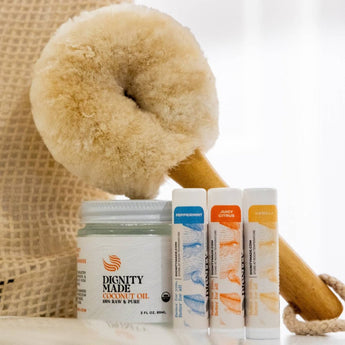 Clean Beauty Kit: Dry Body Brush, Raw Coconut Oil, Vegan Lip Balms - Dignity Made
